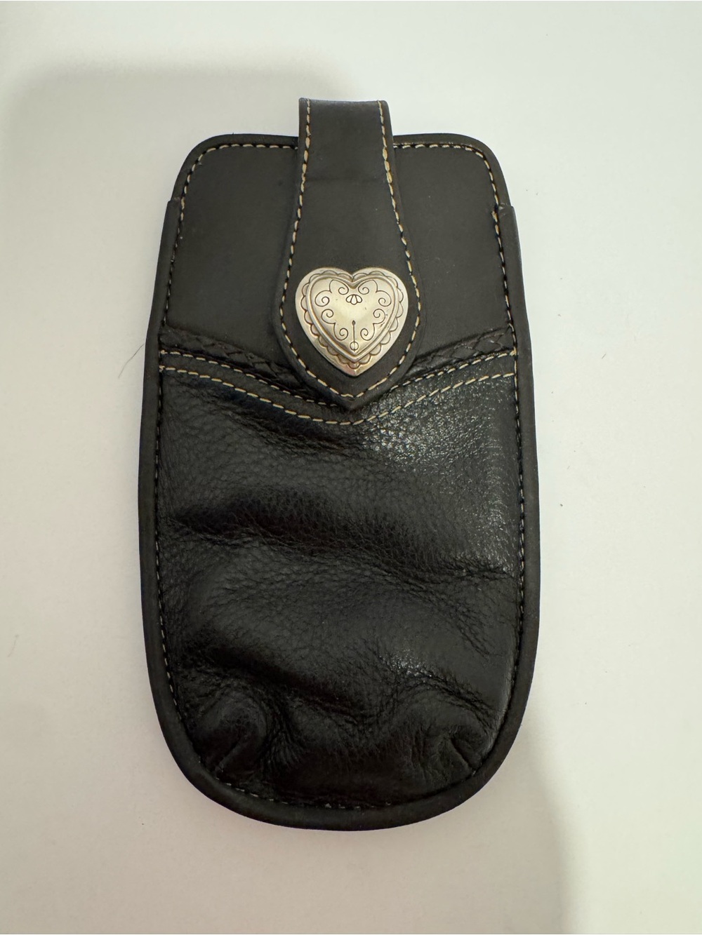 Vintage Brighton Black Leather Sunglasses/Reading Glasses case Filigree Heart